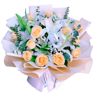 百色16朵香槟玫瑰2支百合，爱的温暖和幸福