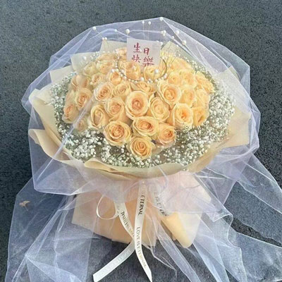 百色52朵香槟玫瑰满天星，你就是我的全部