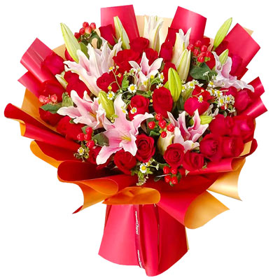 百色33朵红玫瑰百合，心灵的火花