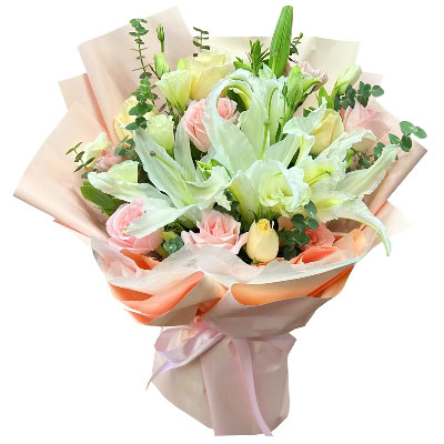百色10朵玫瑰百合混搭，爱是难忘时刻